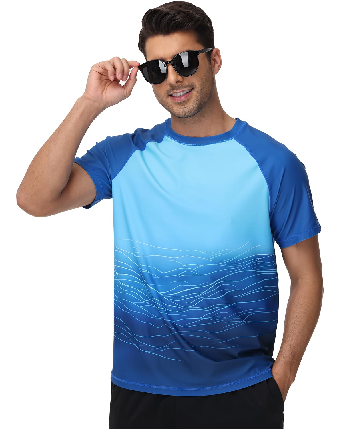 VAYAGER Camiseta de natación de manga corta para hombre, protección solar UPF 50+, de secado rápido, para agua, playa, protección solar