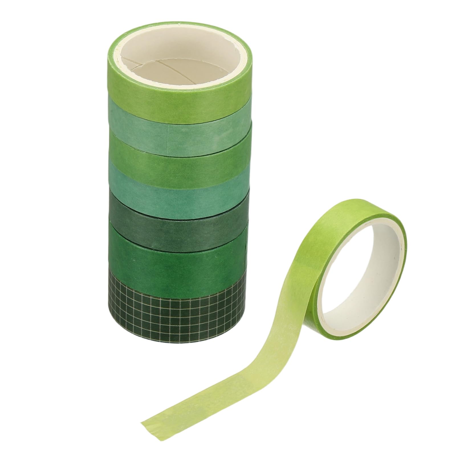 PATIKIL Washi Tape Set, 8 Rolls 300cm x 1.5cm/1cm Wide Solid Color Masking Tapes Plaid Grid Decorative Label for DIY Crafts Journaling Scrapbook Supplies Gift Wrap, Forest Green