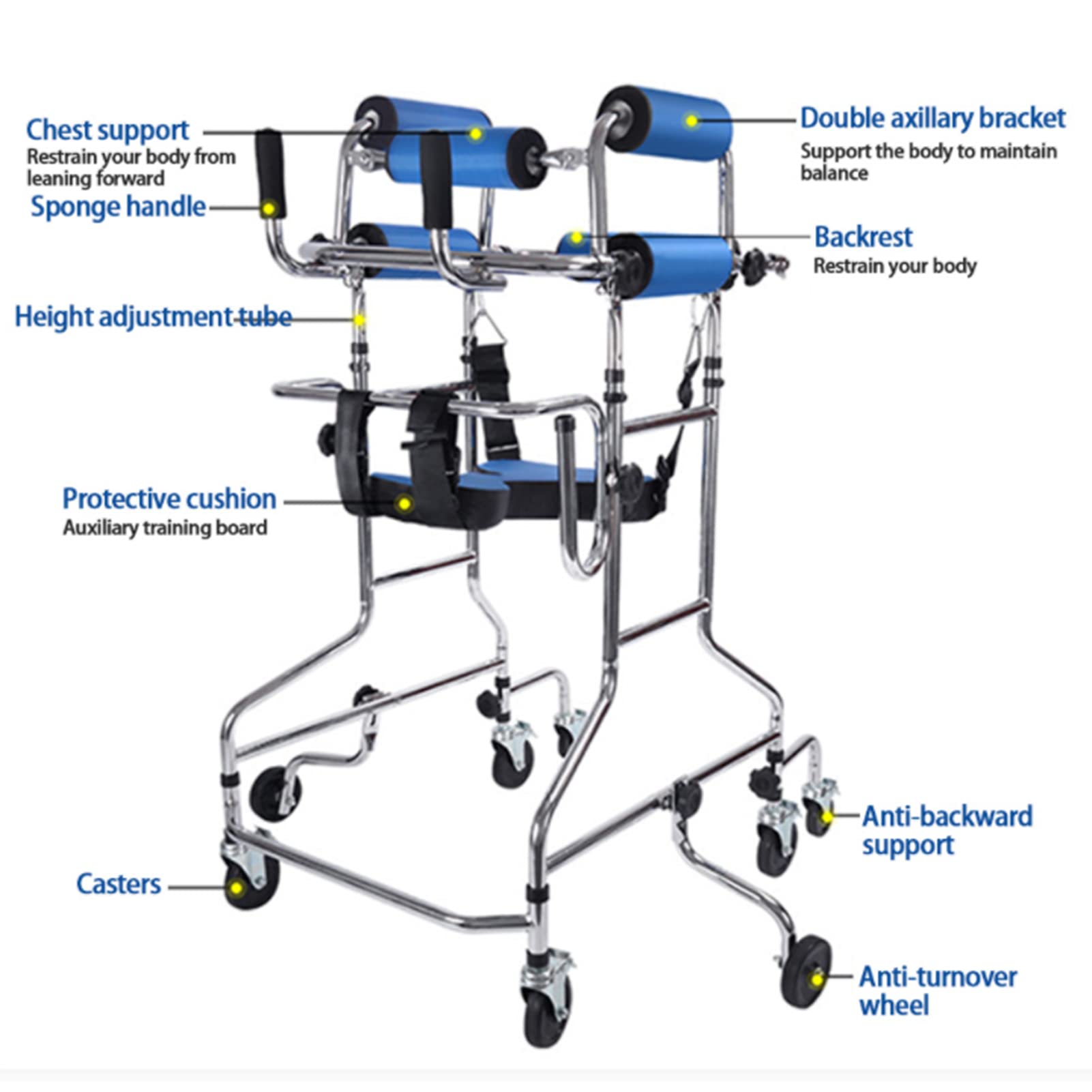 Walker Personas Mayores,Marco pie Rehabilitación Hemiplejía,Andador Adultos, Ayuda Caminar Discapacitados,Andador Médico Portátil con Altura Regulable, Apto para Personas de 150-180 Cm