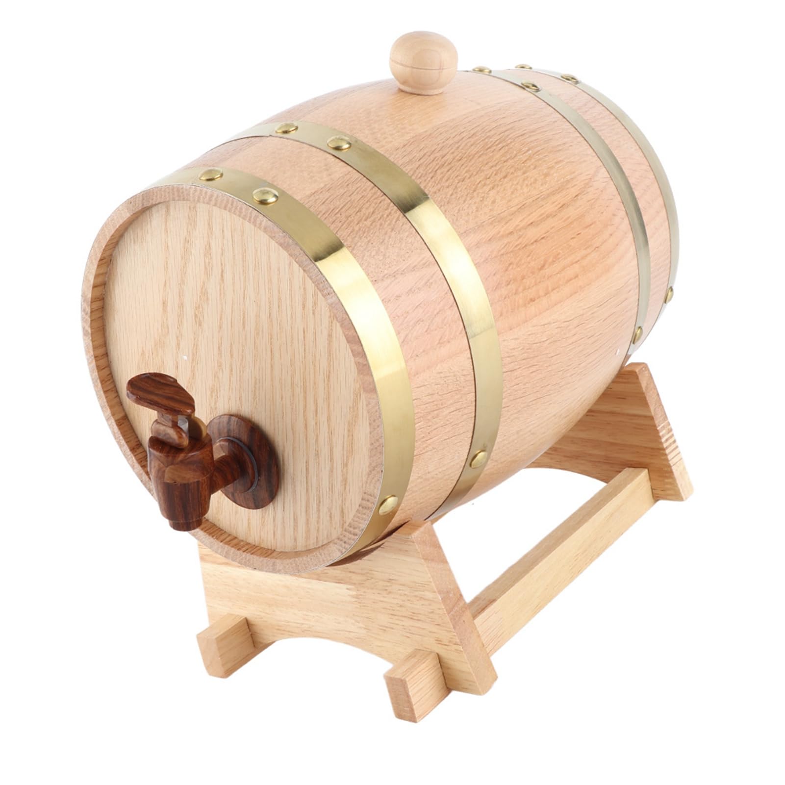 Rengue Botte di Whisky in Quercia da 3 Litri, Dispenser per Vino in Legno Vintage con Supporto per Conservare Vino Whisky Bourbon Tequila Rum