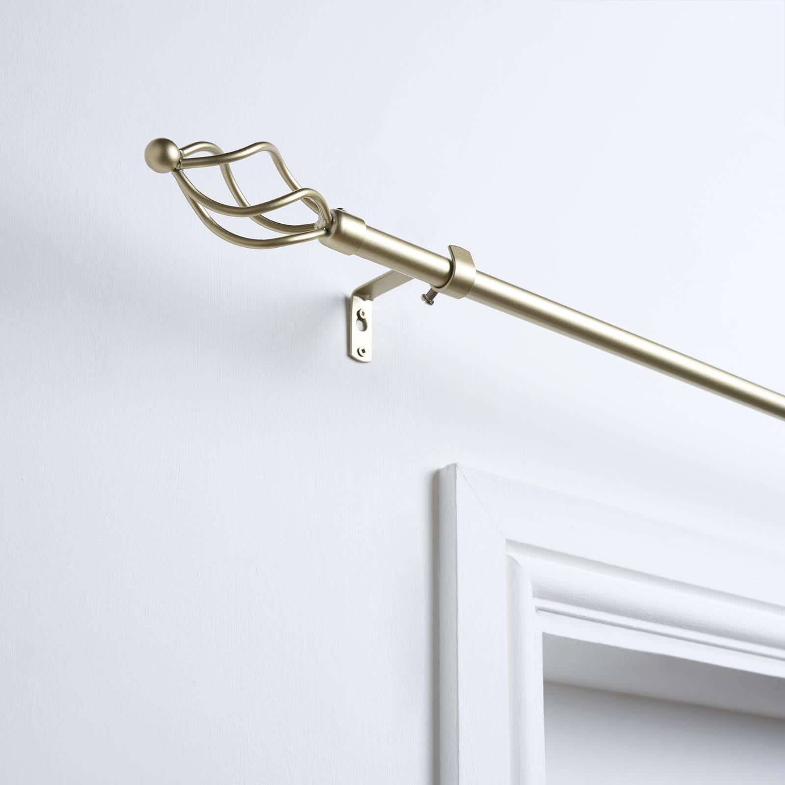 Ohs Brass Curtain Pole Twist, Sturdy Metal Rod With Decorative Finials Extendable Curtain Pole 120 To 220Cm Adjustable Window Curtain Poles Wall Mount Brackets Included