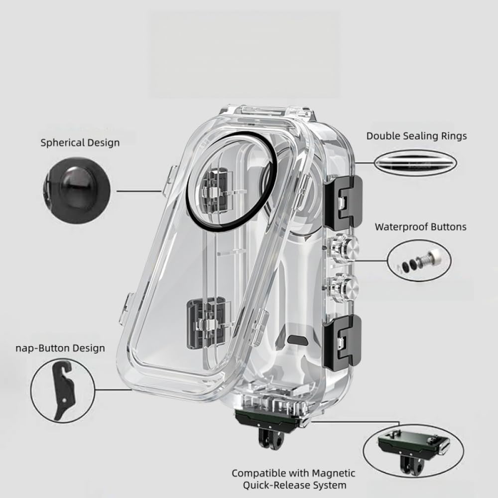 Boîtier étanche pour Insta360 X6, 60 m - Boîtier de protection pour plongée sous-marine avec trou fileté 1/4 et support magnétique à dégagement rapide - Accessoires de caméra d'action