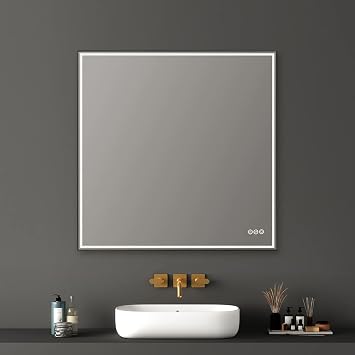 Blossom Black Framed LED Mirror for Bathroom, Dimmable 3 Colors, 36x36