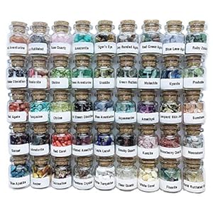 A Set of 45 Different Crystal Gemstones in Glass Bottles, Chakra Healing Crystals, Witchcraft Crystals, Metaphysic Tumbled Crystal Chip Chakra Stones Set