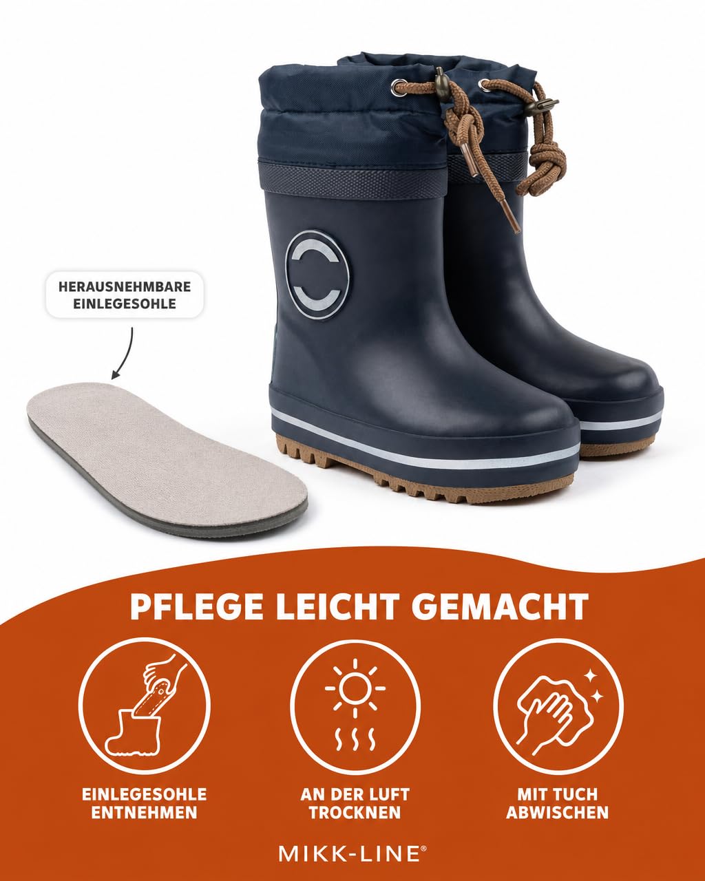 Mikk-line Botas de agua térmicas para niños, botas de goma para niños con cordones, botas de goma forradas con detalles reflectantes, botas de lluvia infantiles de goma natural