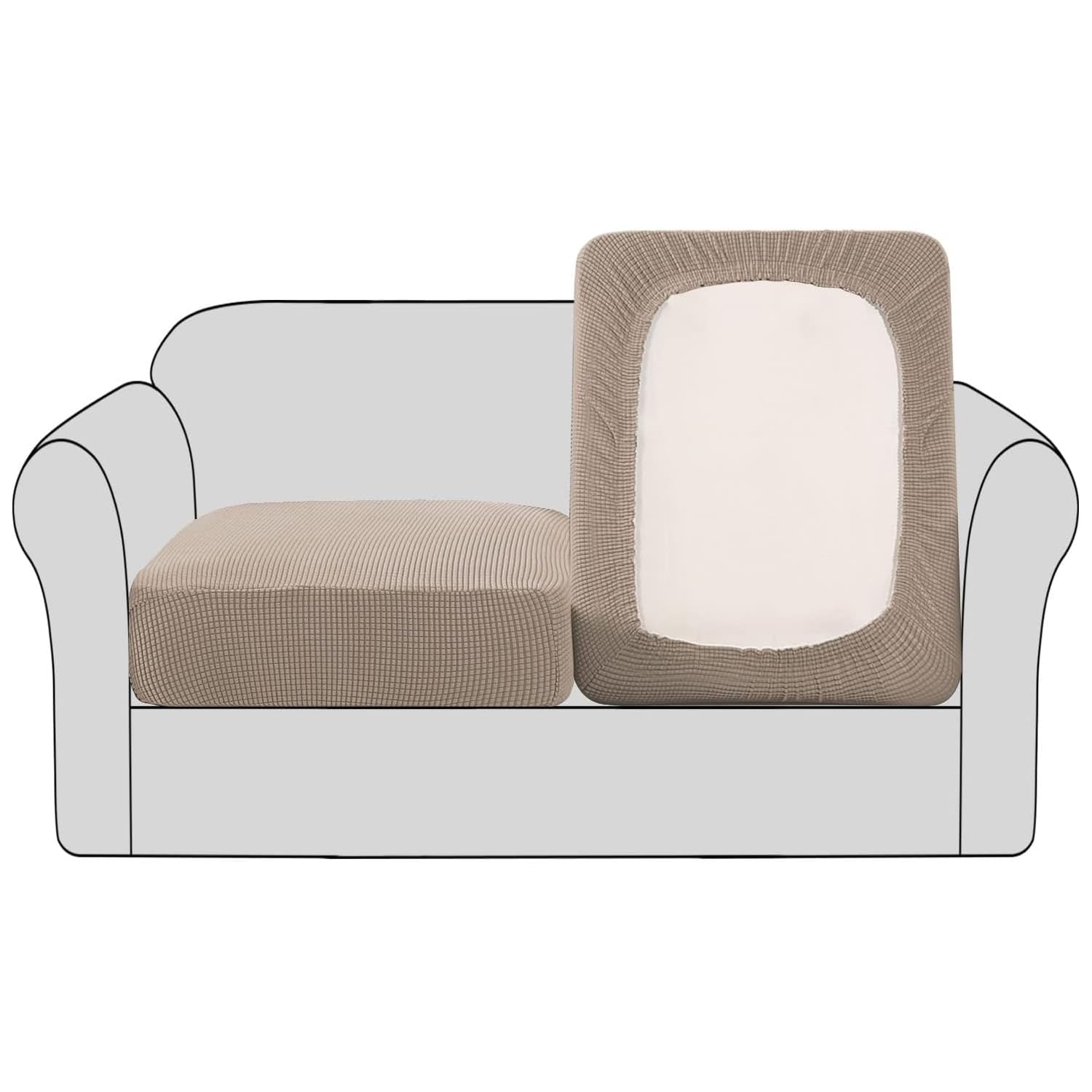 Bellahills Sand Stretch Sofa Seat Cushion Cover Sofa Couch Cushion Furniture Protector Sofa Slipcover With Elastic Bottom Spandex Jacquard Fabric Small Checks(2 Pieces, )