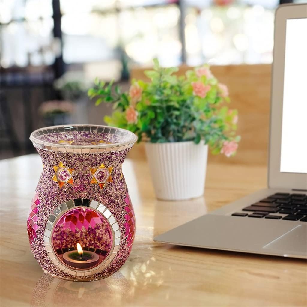 Aromatherapy Candle Holder Stained Glass Essential Oil Burner Retro Table Aroma Lamp Home Table Decoration (Color : E, Size : 10.5 * 5.5 * 14.2cm) (D 10.5 * 5.5 * 14.2cm)