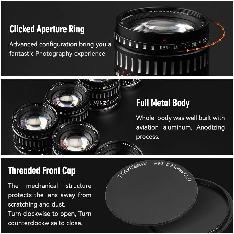 TTArtisan 35mm F0.95 APS-C Large Aperture Manual Focus Mirrorless Cameras Lens for XF Mount Compatible with X-A10 X-A20 X-A3 X-A5 X-A1 X-A2 X-PR03 X-E1 X-E2 X-E2S X-E3 XS10