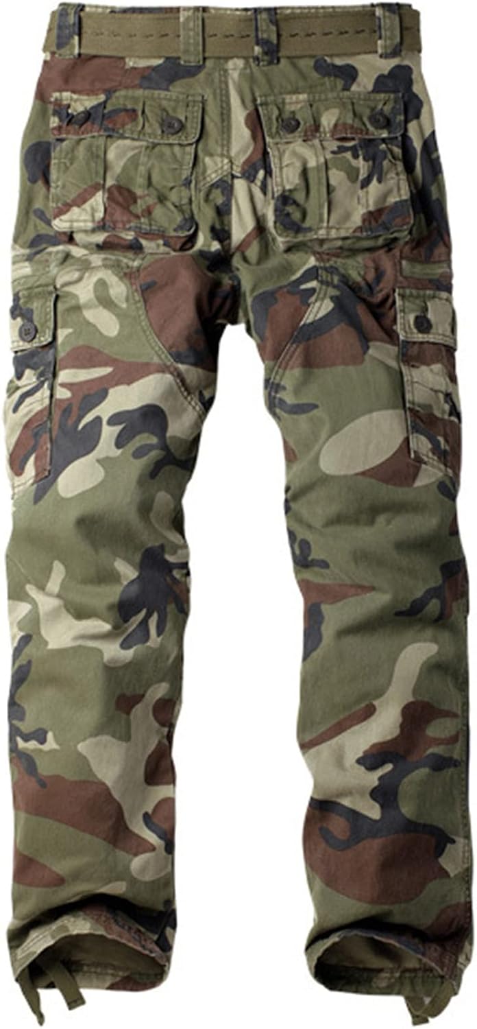 JEsilunmaMY Men's Outdoor Camo Cargo Pants Multi-Pocket Casual Straight Leg Trousers Mountain Camping Hiking Military Pants