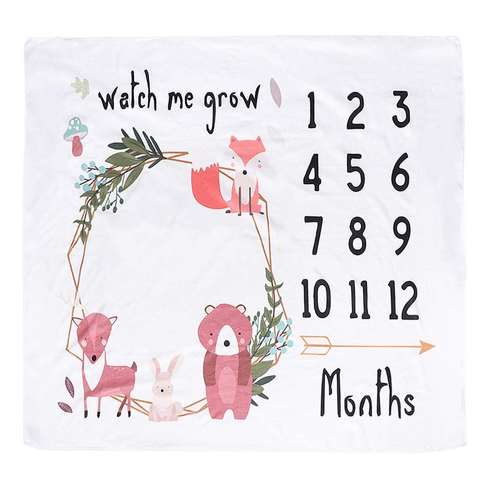 Biitfuu Baby Monthly Milestone Blanket Growth Record Blanket Newborn Photography Props Playing Mat Personalized Shower Gifts New Moms Track Age & Growth 120 * 120 Cm (47.24 * 47.24In) Size 47.24