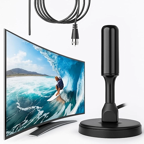 Antena Digital TV Interna Externa Amplificada HDTV 4K UHF | VHF | FM, Resistente A Água, Compatível Com Samsung, LG, Philco, APC, Philips, Smart TV, Led, LCD, 3D, Cabo 5 Metros, Com Imã - Premium