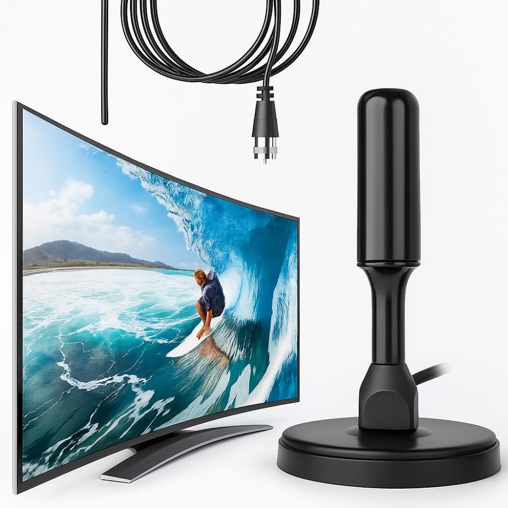 Antena Digital HDTV 4K Amplificada UHF VHF FM Cabo 5m Interna Externa