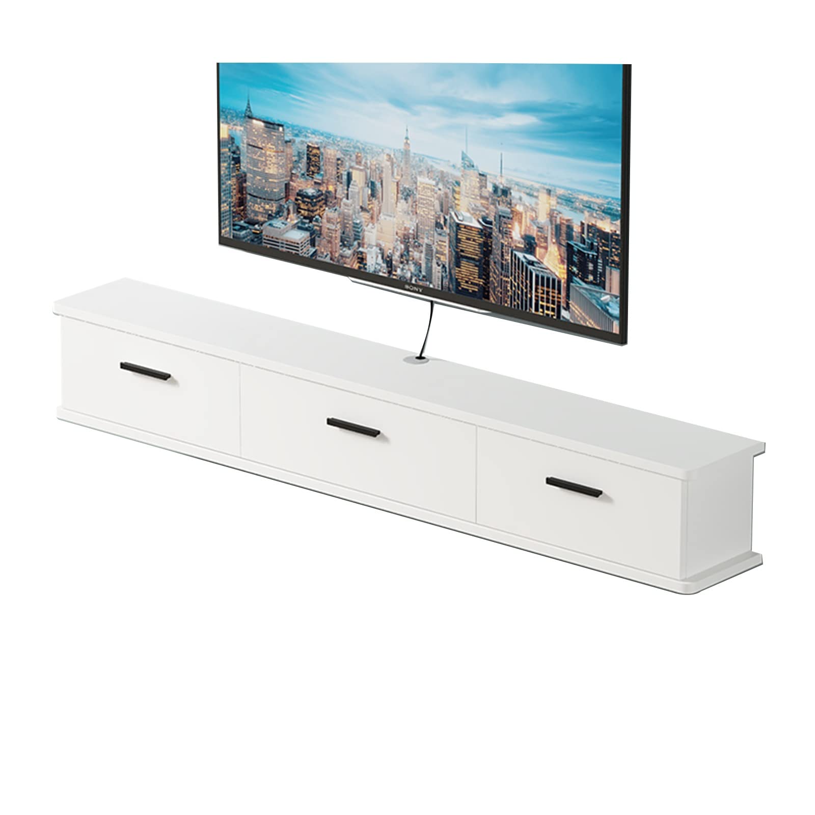 Wandmontierte TV-Einheit, schwebender TV-Ständer, Wandmontage, Entertainment-Center, TV-Schrank mit 3 Türen, Wohnzimmer, Schlafzimmer, TV-Wandregal für Router, Set-Top-Box, Projektor,