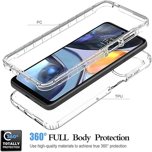 Miniatura 3 de Funda para Moto E32 4GMoto E32S 4GMoto G22 con protector de pantalla de vidrio templado, protección de cuerpo completo transparente 360 duro + TPU