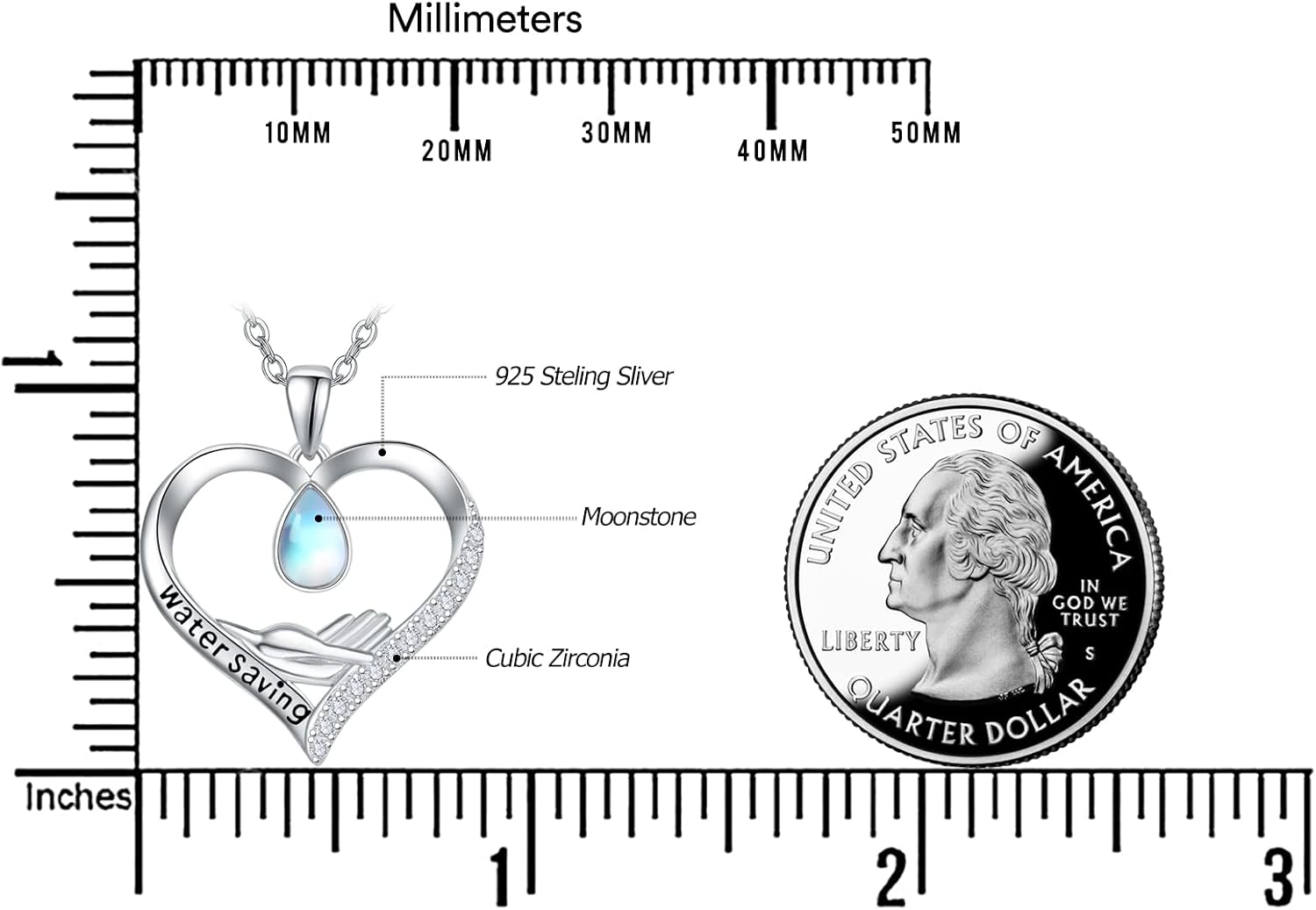 Dreamboat Moonstone Teardrop Heart Necklace for Women 925 Sterling Silver Water Saving Pendant Necklaces Heart Jewelry Gifts - Image 5