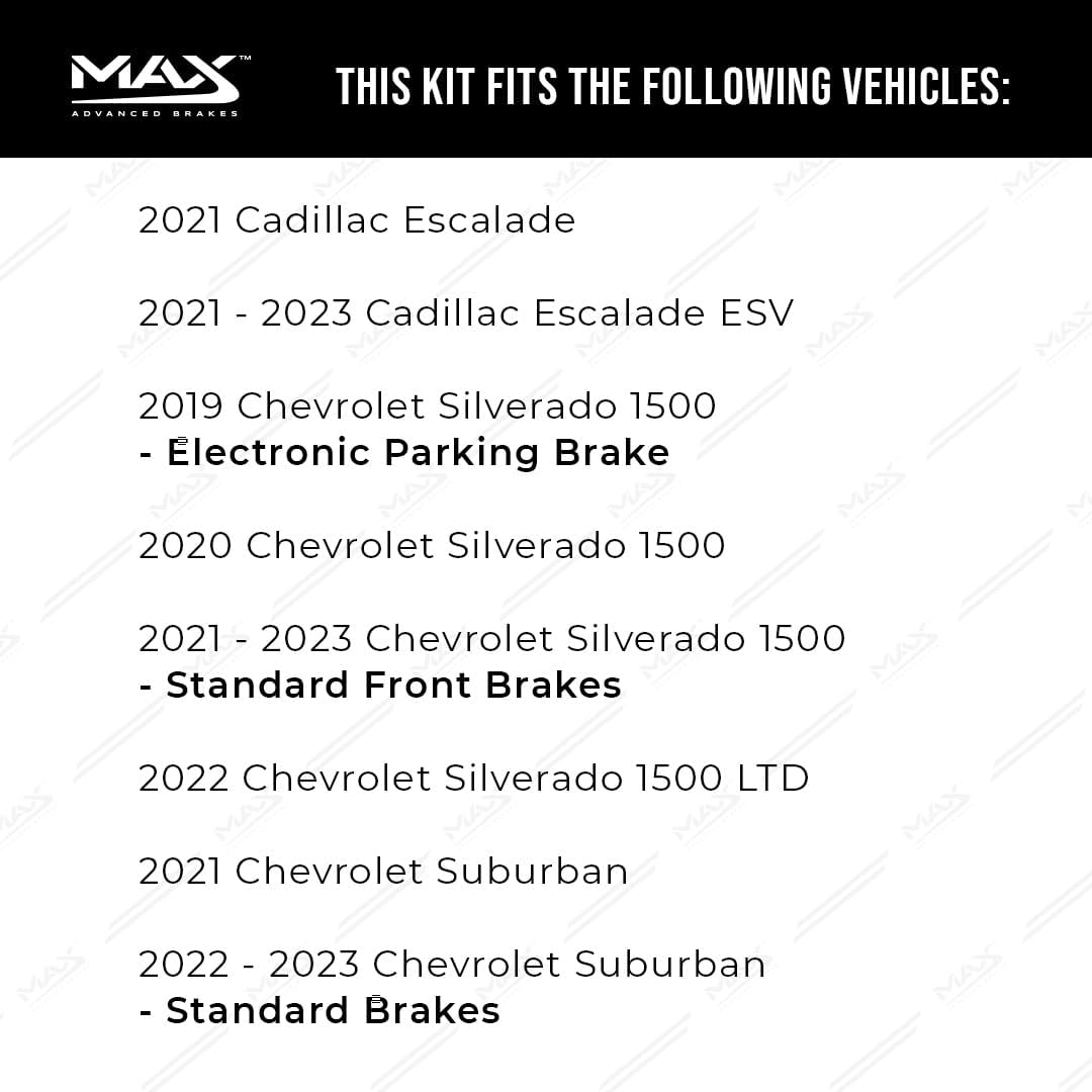 MAX Advanced Brakes - Rear Brake Kit For 2019-2023 Chevrolet Silverado 1500, GMC Sierra 1500, Chevrolet Tahoe| Carbon Ceramic Brake and Rotor Kit| OE Replacement Brake Rotors