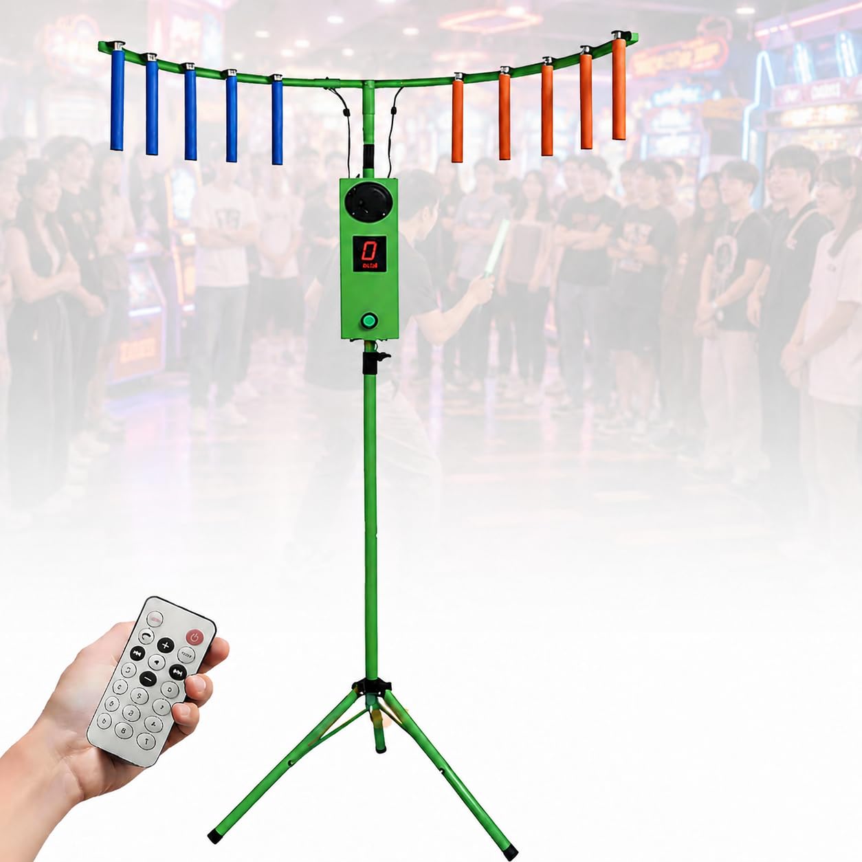 Gra na Czas Reakcji, 10 Pałeczek i Cyfrowy Licznik Punktów Green | 5 Prędkości, 6 Poziomów, Światła LED, Dźwięk MP3, Regulowana Wysokość i Mocna Metalowa Baza do Treningu, Imprez i Wynajmu
