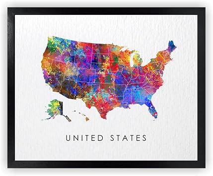 Dignovel Studios 8X10 Unframed United States US Abstract Watercolor Art Print Poster Geography Wall Hanging Decor DN986
