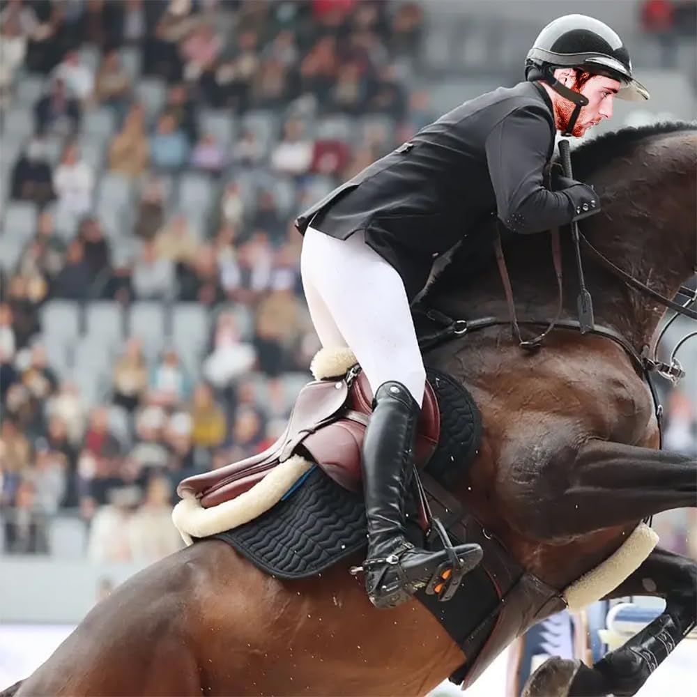 Woolous Sheepskin Half Pad, Thick Lambskin Fleece Wool Lined Half Pad for English Saddle, Shock Absorbing Saddle Pad for Horse Comfort and Back Support