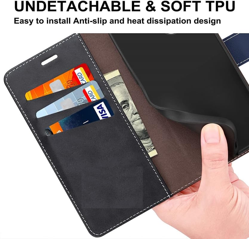 Image of ClickCase Trend Series for Motorola Moto G05 Leather Wallet Flip Case Magnetic Closure Flip Cover for Motorola Moto G05 (Navy Blue)