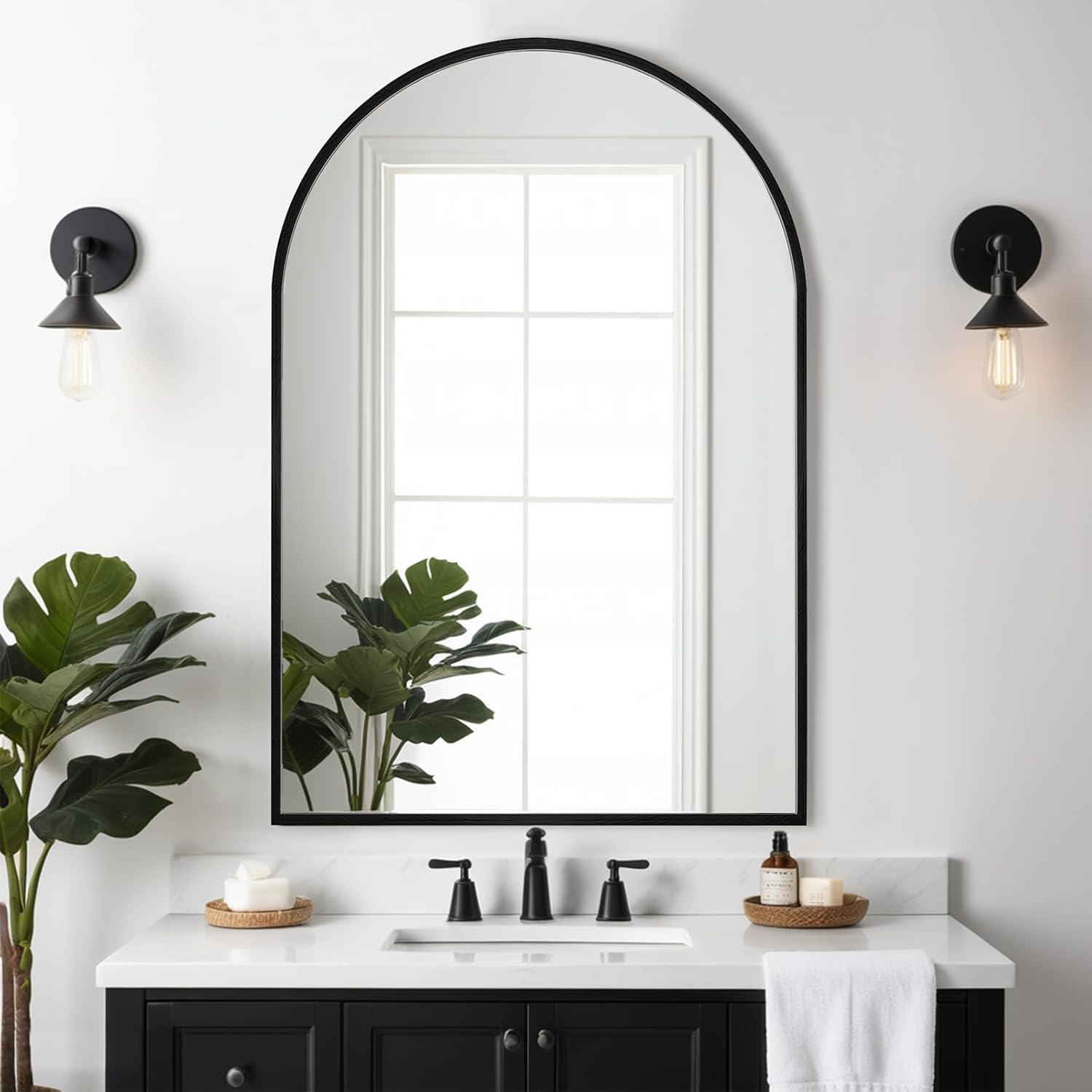 Arched Mirror 28X36, Black Wall Mounted Mirrors, Bathroom Mirror for Wall 28 x 36 inch, Arch Vanity Mirror Metal Framed, Mordern Mirror for Bedroom, Entray, Living Room 28"L x 36"W