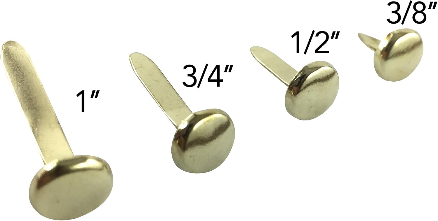 Clipco Paper Fasteners Jar Assorted Sizes Mini Small Medium and Large Brass-Plated (400-Pack)