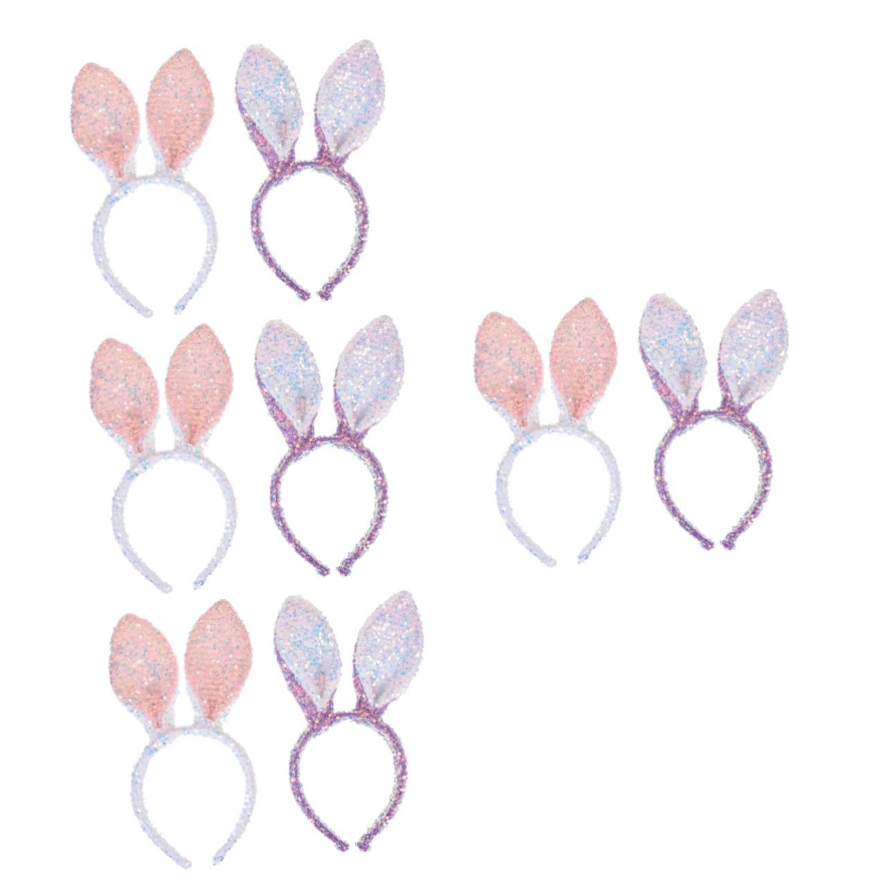 VICASKY 8 Pièces Bandeau Oreilles Lapin Pâques Brillant Blanc Accessoire Fête Garçon Fille Cosplay