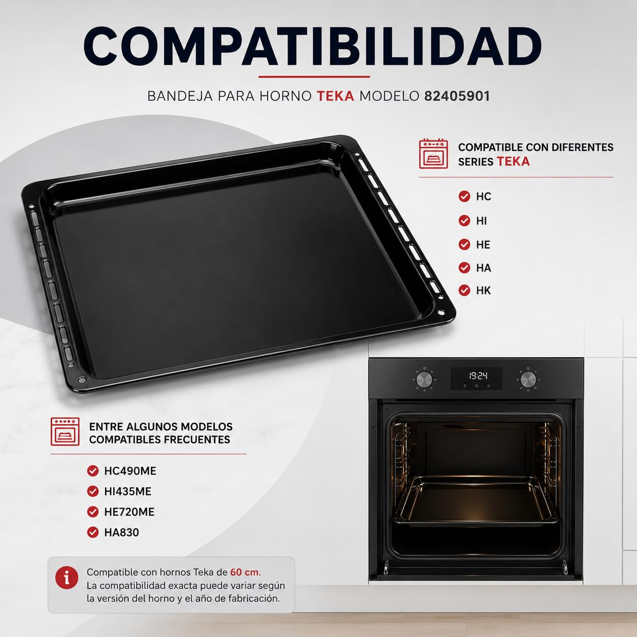CABLEPELADO Bandeja para horno Teka | modelo 82405901 | Bandeja profunda esmaltada Horno Teka | 368 mm profundo x 460 mm ancho