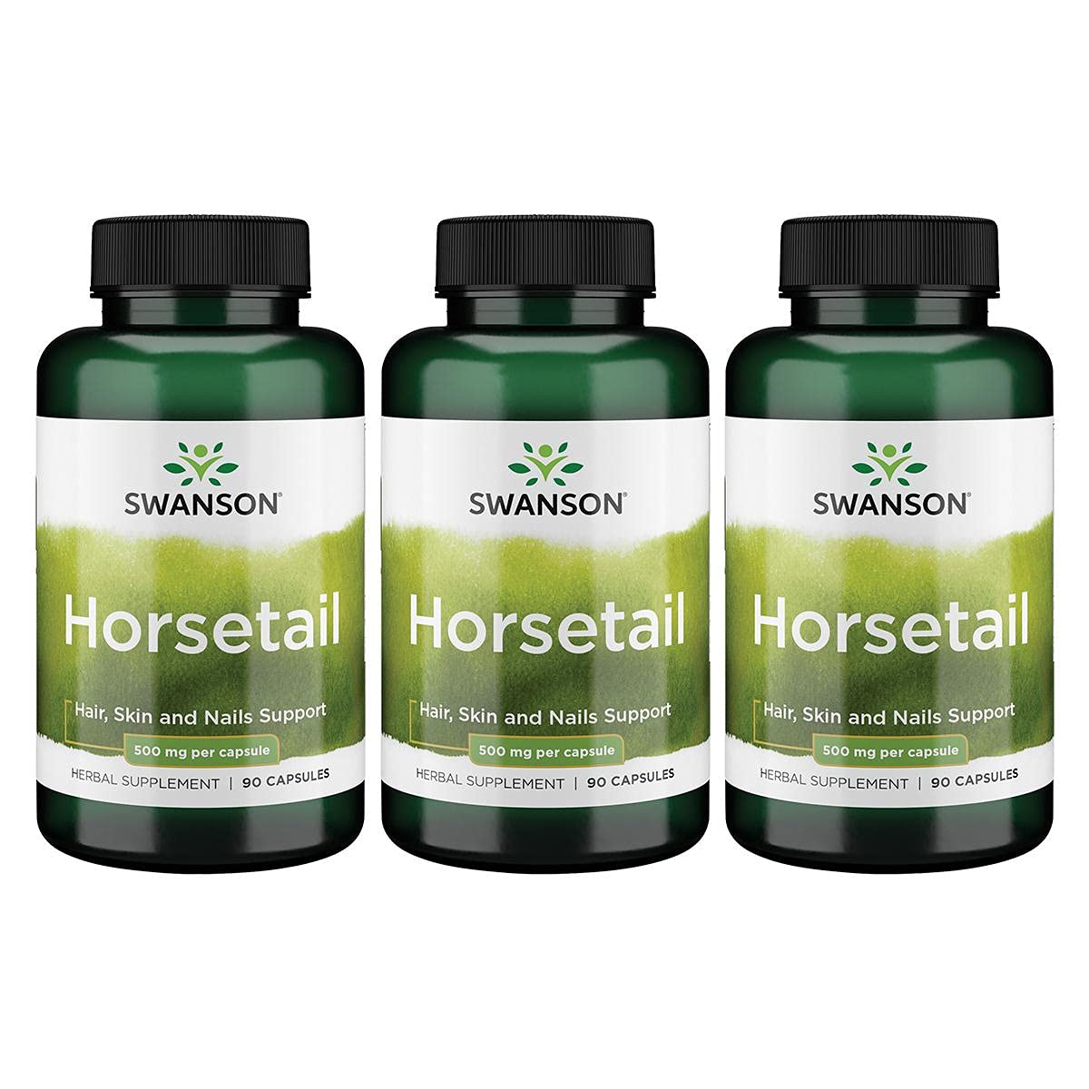 Swanson Horsetail - Herbal Supplement Supporting Healthy Hair, Skin & Nails - Natural Ingredients for Bone Health & Urinary Tract Support - (90 Capsules, 500mg Each) 3 Pack