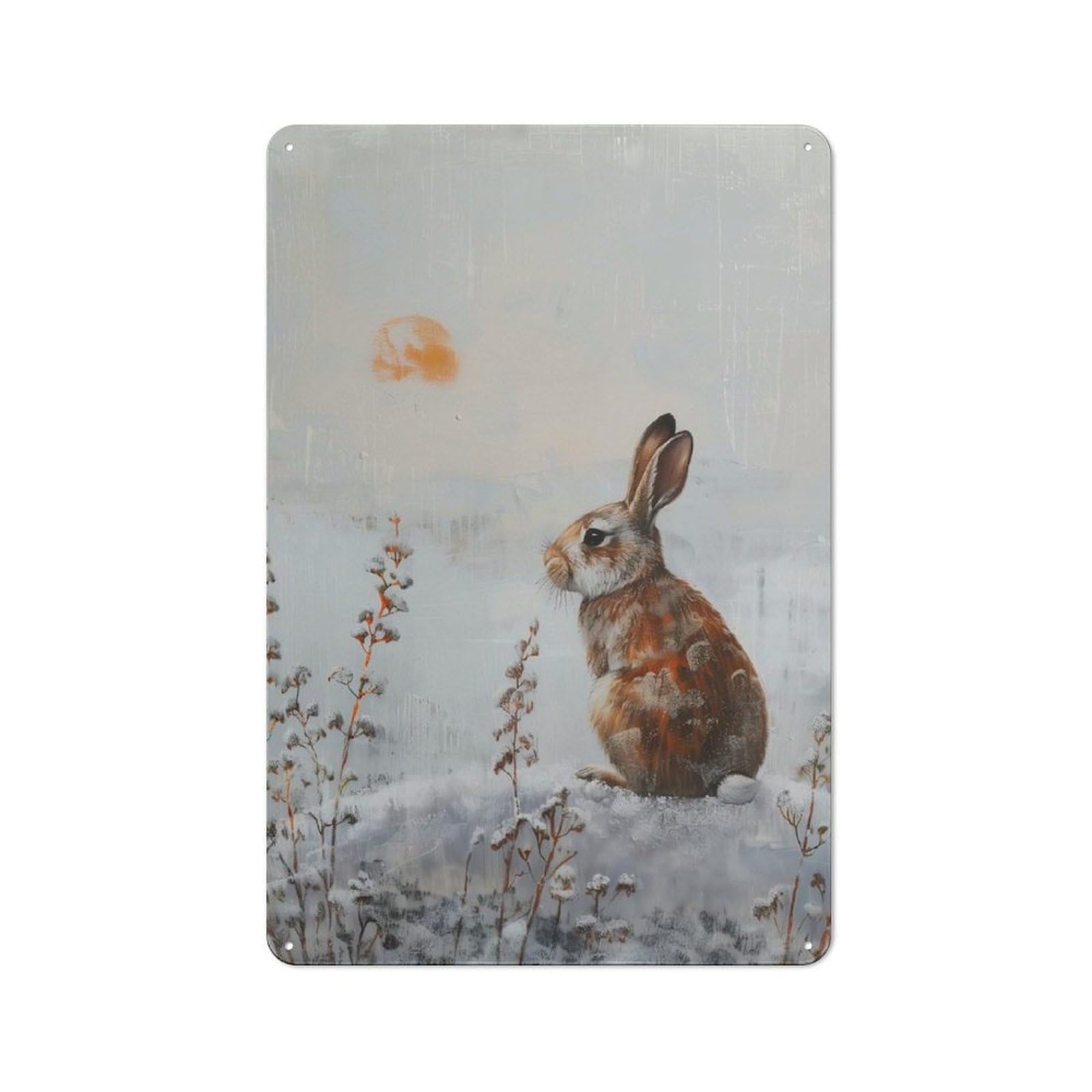 Junmoney Rabbit In Winter Landscape Vintage Tin Wall Plaque 30X20cm For Hallway Wall, For Kitchen, Dining Room And Home Bar Wall Decor