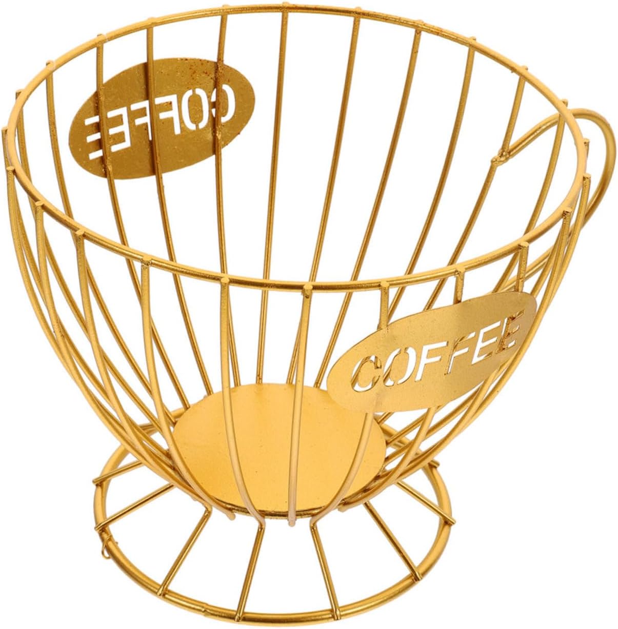 Gold Metal Coffee Pod Organizer Basket Multipurpose Hollow Storage Stand for Capsules and Fruit Easy-clean Large Capacity Coffee Caddy for Kitchen Countertop