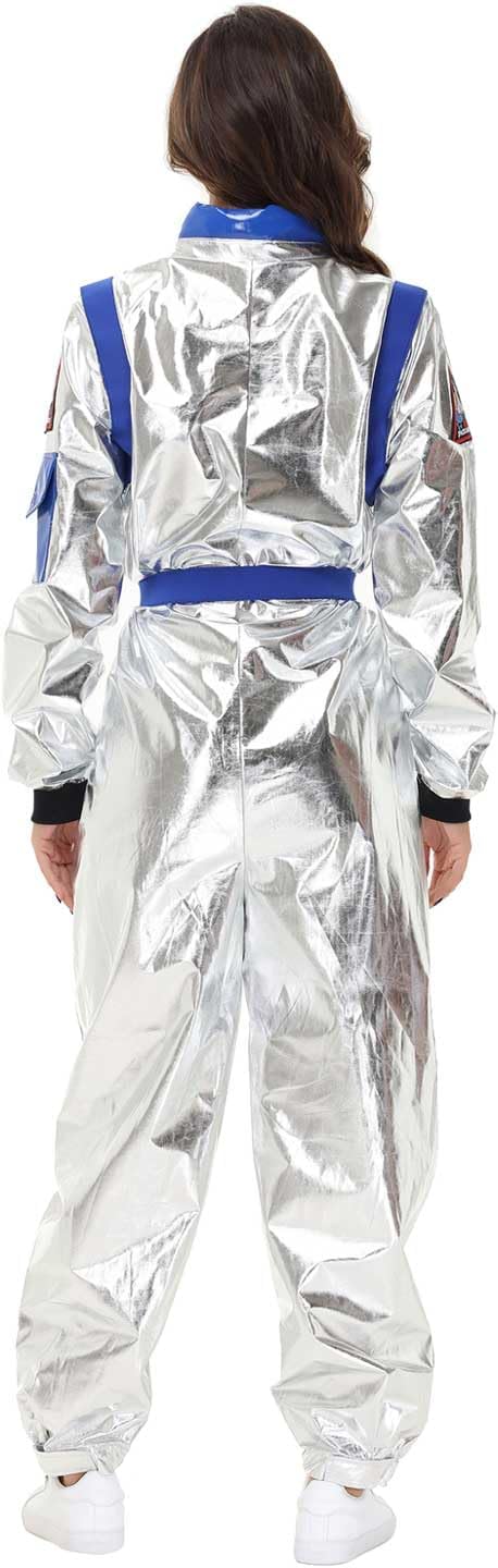 Astronaut Costume Adult Women Silver Space Suit Astronaut Jumpsuit with Belt Halloween Cosplay Costume