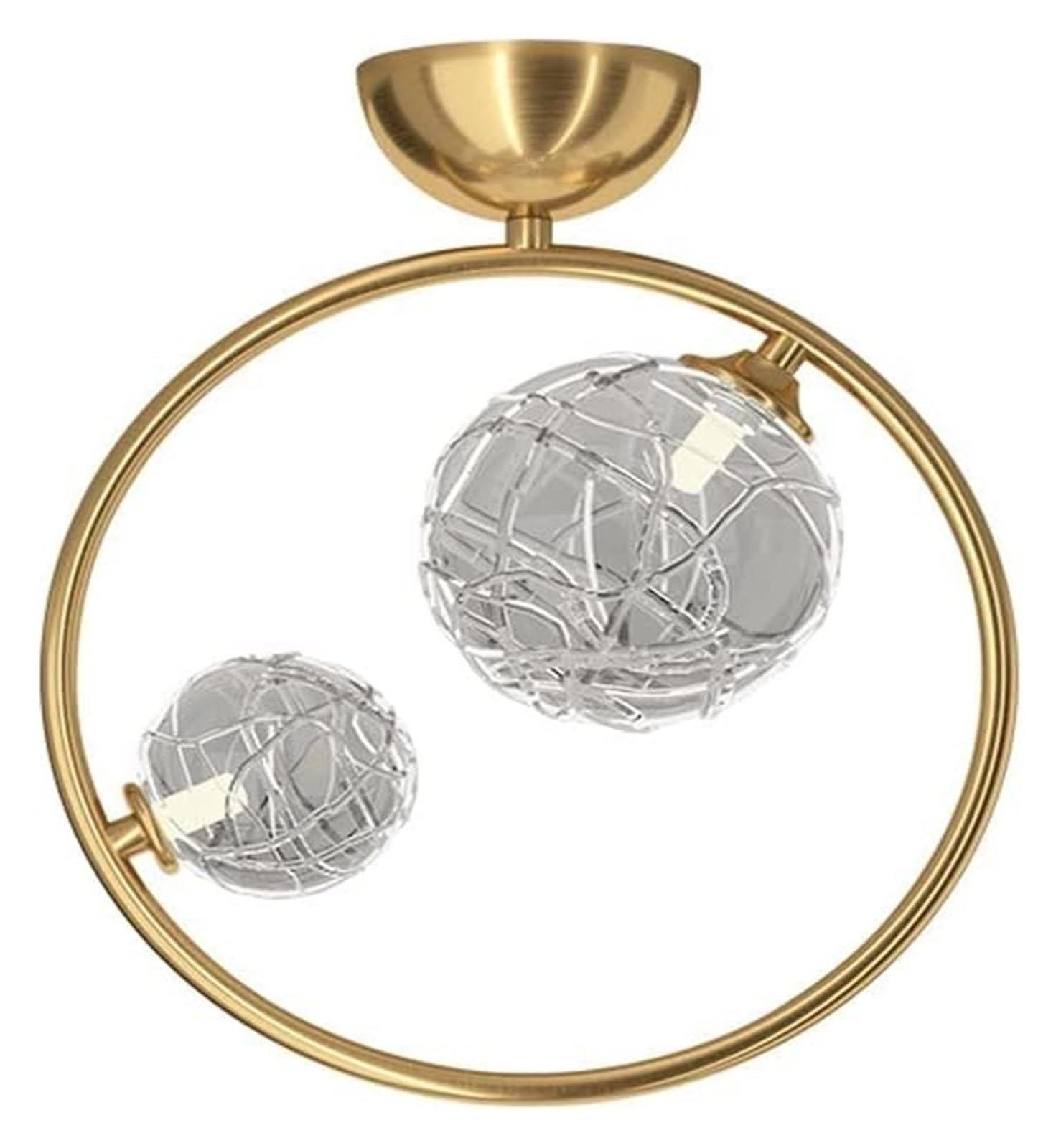 ASerZenith Semi Flush Mount Ceiling Light Fixture, Copper Finish Crystal Glass Ball Led Ceiling Lamp Light