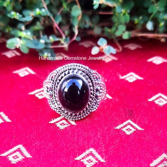 Natural Black Onyx Ring, Wide Ring, Women Ring, Silver Plated, Boho Ring, Vintage Ring, Healing Crystal Ring, Vintage Style Ring, Black Gemstone Ring, Handmade Ring, Natural Black Onyx Jewelry