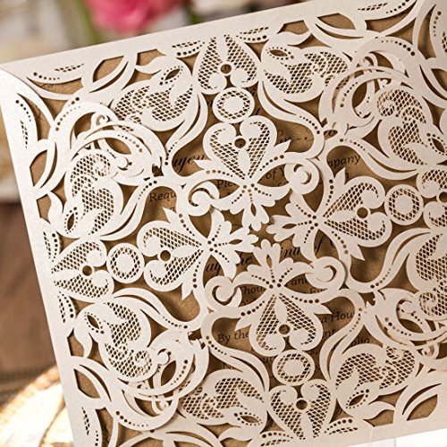 Hosmsua 6.3 X 6.3 Inch 50Pcs Ivory Laser Cut Wedding Invitation Cards With Envelopes Hollow Rose Wedding Invitations For Wedding Bridal Shower Invite (Ivory, 50Pcs Blank) #TOP6