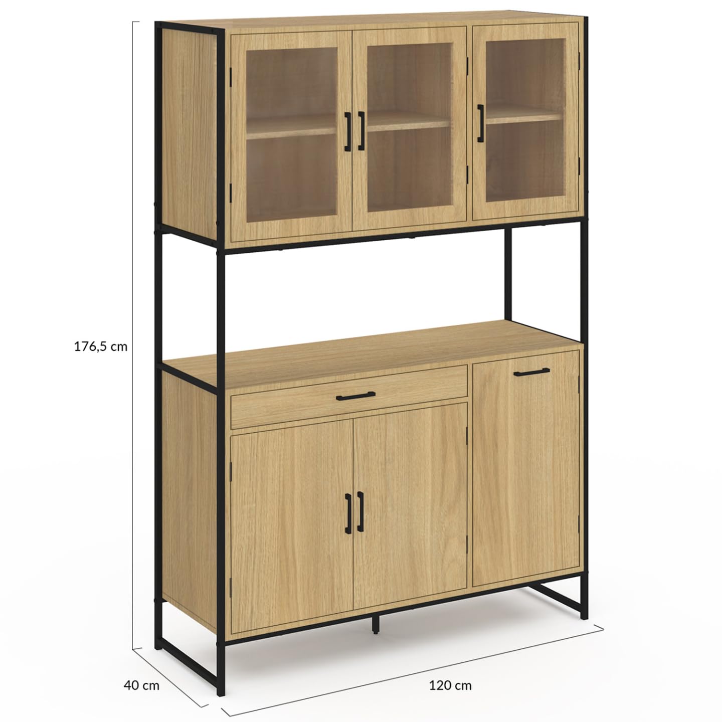 IDMarket - Aparador de cocina esmaltado (120 cm) Detroit mueble vasero 6 puertas diseño industrial + cajón
