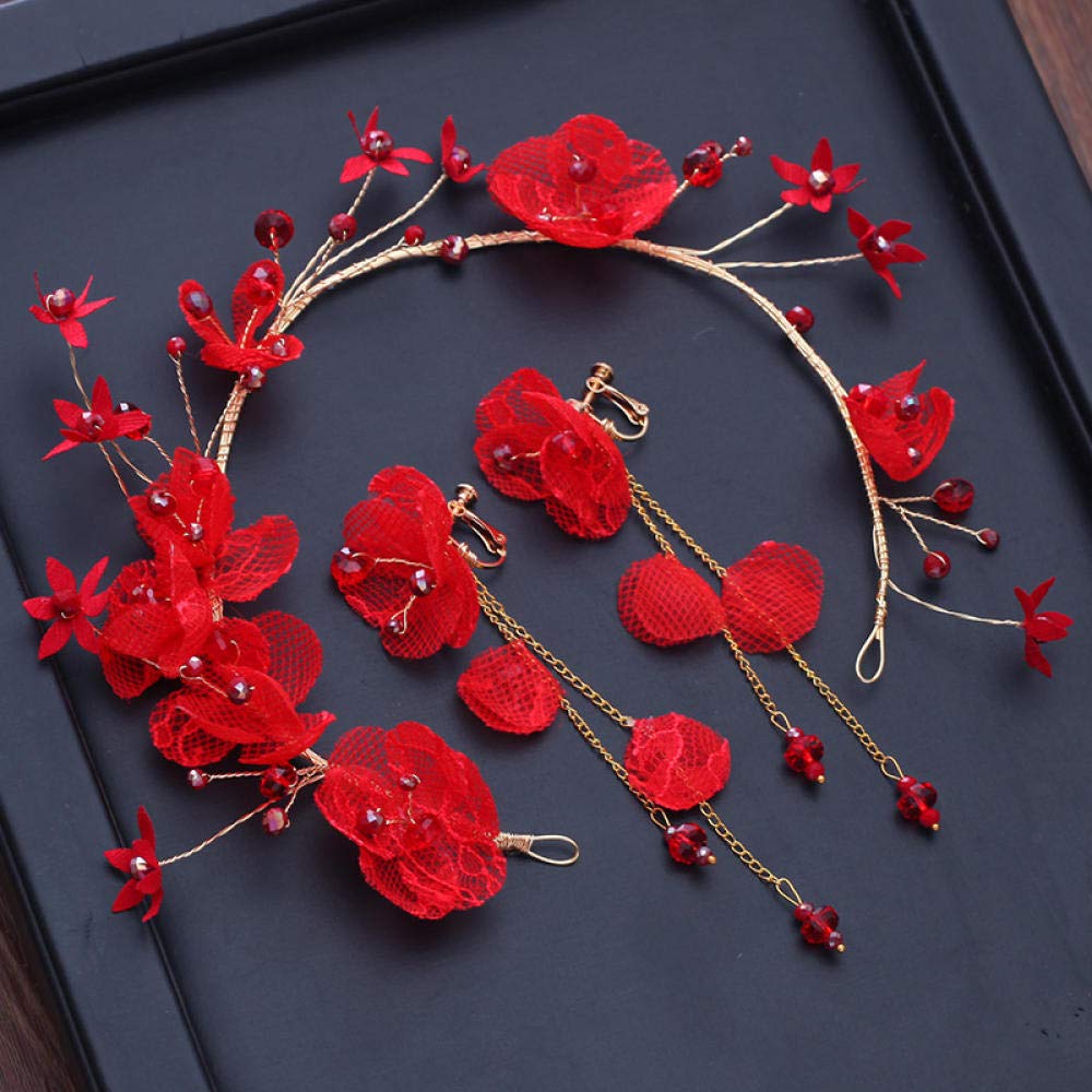 Tiara stop strassu Bridal Crown ozdoba na głowę Fairy Flower Red dla kobiet prosta moda wesele ozdoba do włosów Vintage opaska na czoło na imprezę prezent