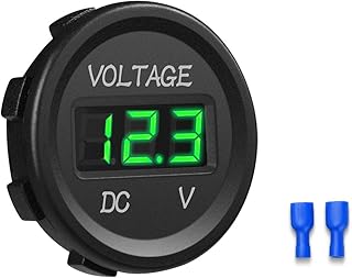 CyanHall DC 12V LED Digital Display Voltmeter Waterproof for Boat Marine Vehicle Motorcycle Truck ATV UTV Car Camper Caravan Round Panel Green