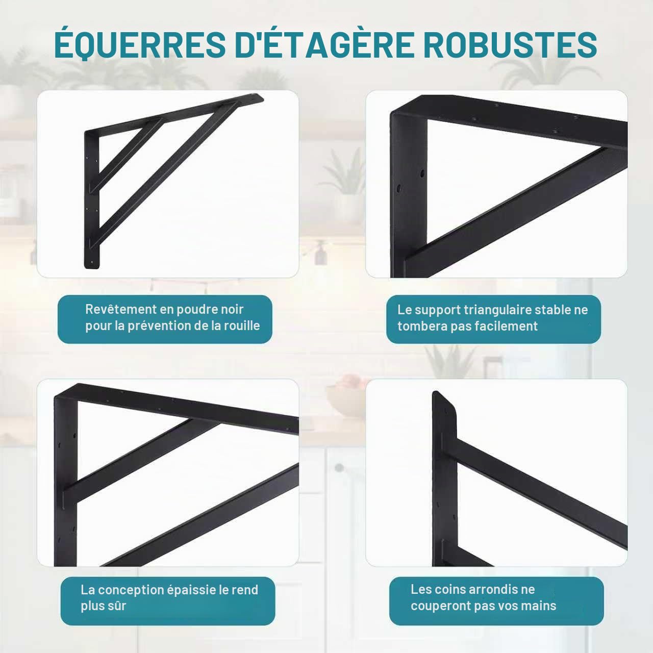 Supports de Comptoir 40,6 x 30,5 cm - Supports d'Étagère Muraux Solides en L pour Étagère Flottante, Hauts, Armoires, Tables, Bureaux - Noir Mat