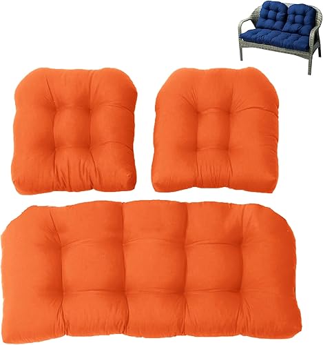 Miniatura 10 de DXDRT 3 cojines para muebles de patio, cojín de mimbre para sofá biplaza al aire libre, 2 almohadillas de repuesto para respaldo en forma de U,