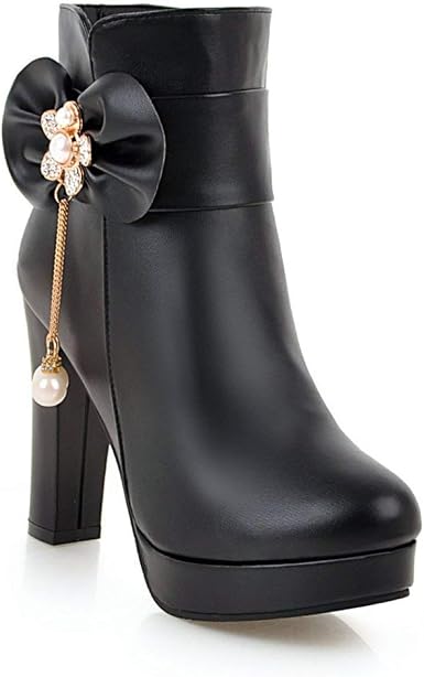 Amazon.com: Botines de tacón alto grueso con plataforma para mujer, lindo  lazo con cremallera lateral, punta redonda, vestido corto para mujeres y  niñas : Ropa, Zapatos y Joyería