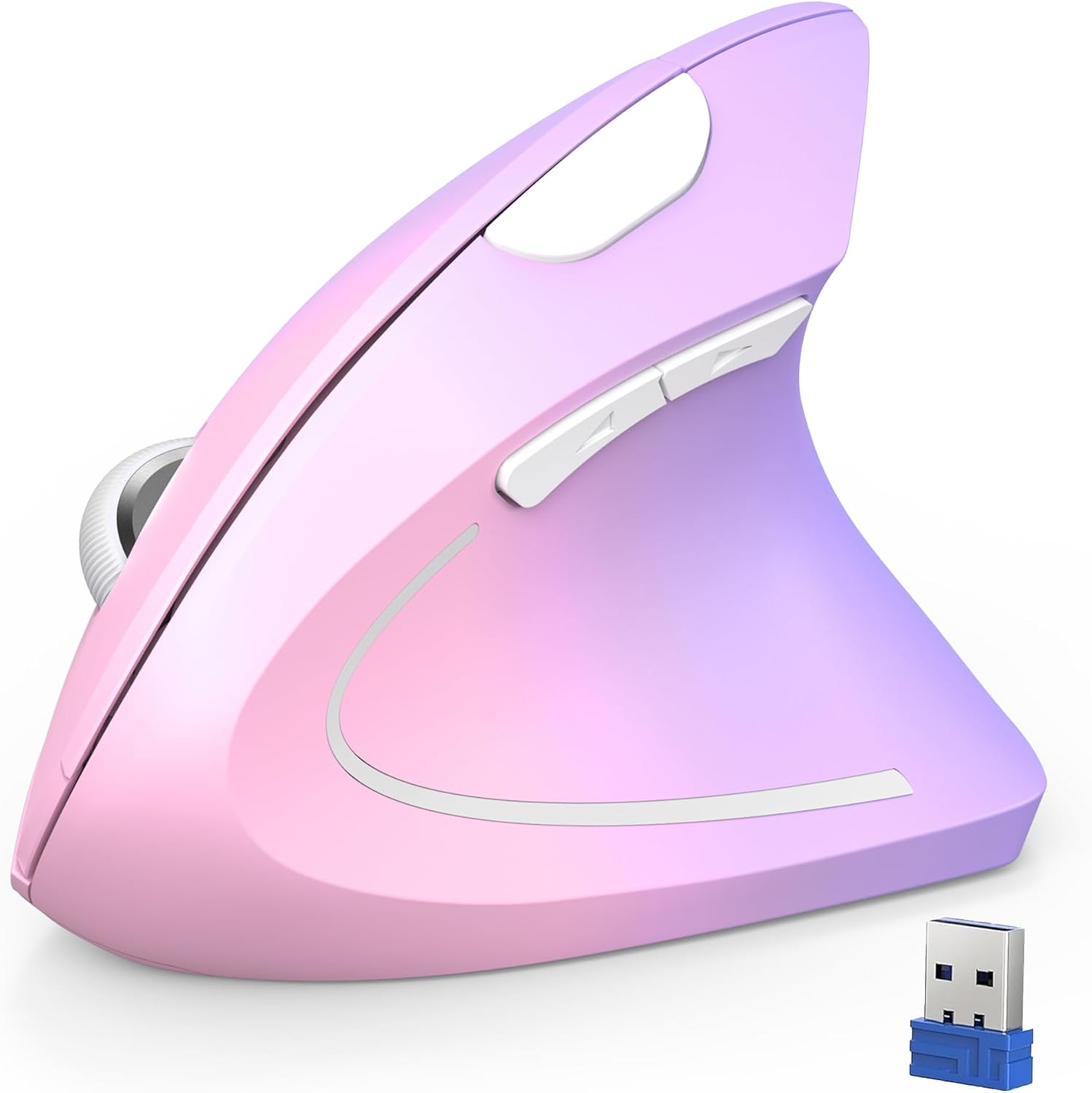 TECKNET Ergonomic Mouse Vertical Wireless with 2.4GHz USB A Receiver | 4800 DPI Optical Tracking, 12 Months Battery Operated, Carpal Tunnel Mice, 6 Buttons, Quiet, for Laptop, PC - Pink Purple