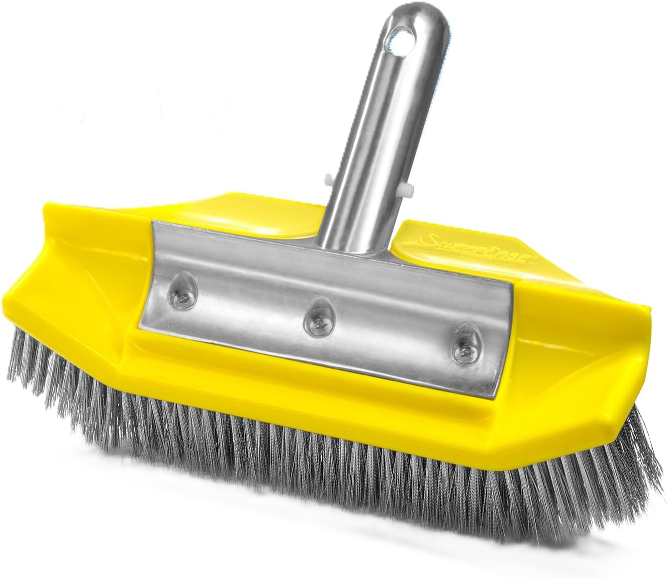 SweepEaseยฎ Swimming Pool Brush 10โ Pro Series Algae-Zilla Pool Brush, Stainless Steel Bristles, Sticks to Walls and Floor Guaranteed, Yellow, Patented Aquadynamic Design
