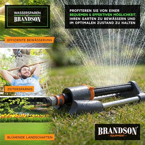Brandson - Rasensprenger Viereckregner 3/4 Zoll – 16 Düsen – für große Flächen Reichweite 15 Meter – Einstellbare Sprühbreite - Oszillation 20° bis 140° – Garten Rasensprinkler