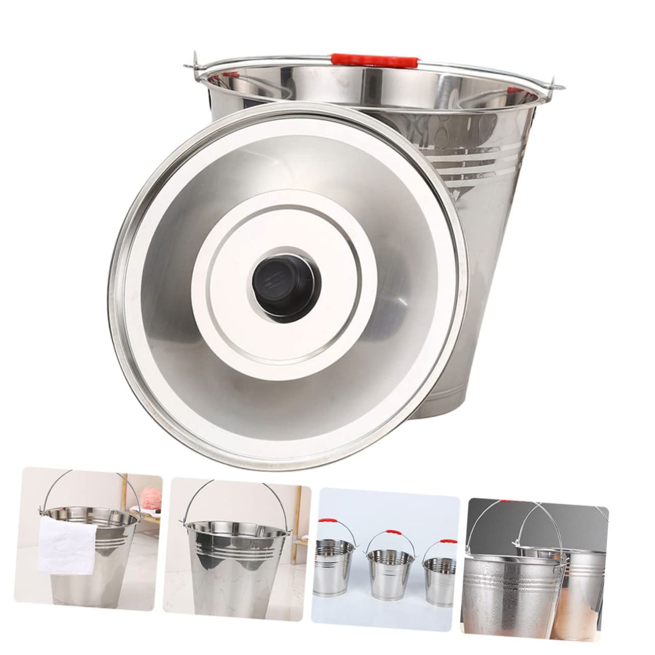 OUNONA Cubo de Acero Inoxidable 304 Construcción Sola Pieza con Tapa y Asa con Gran Capacidad Capacidad 8l Cubo Multiusos para Leche y Agua