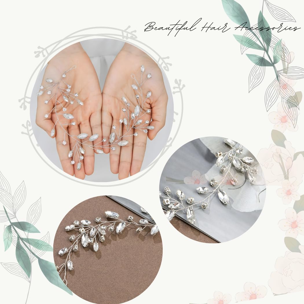 Piezas de pelo hechas a mano con diamantes de imitación plateados para novias, bodas, accesorios para el cabello, horquillas para dama de honor, regalos de fiesta para novias, mujeres y damas