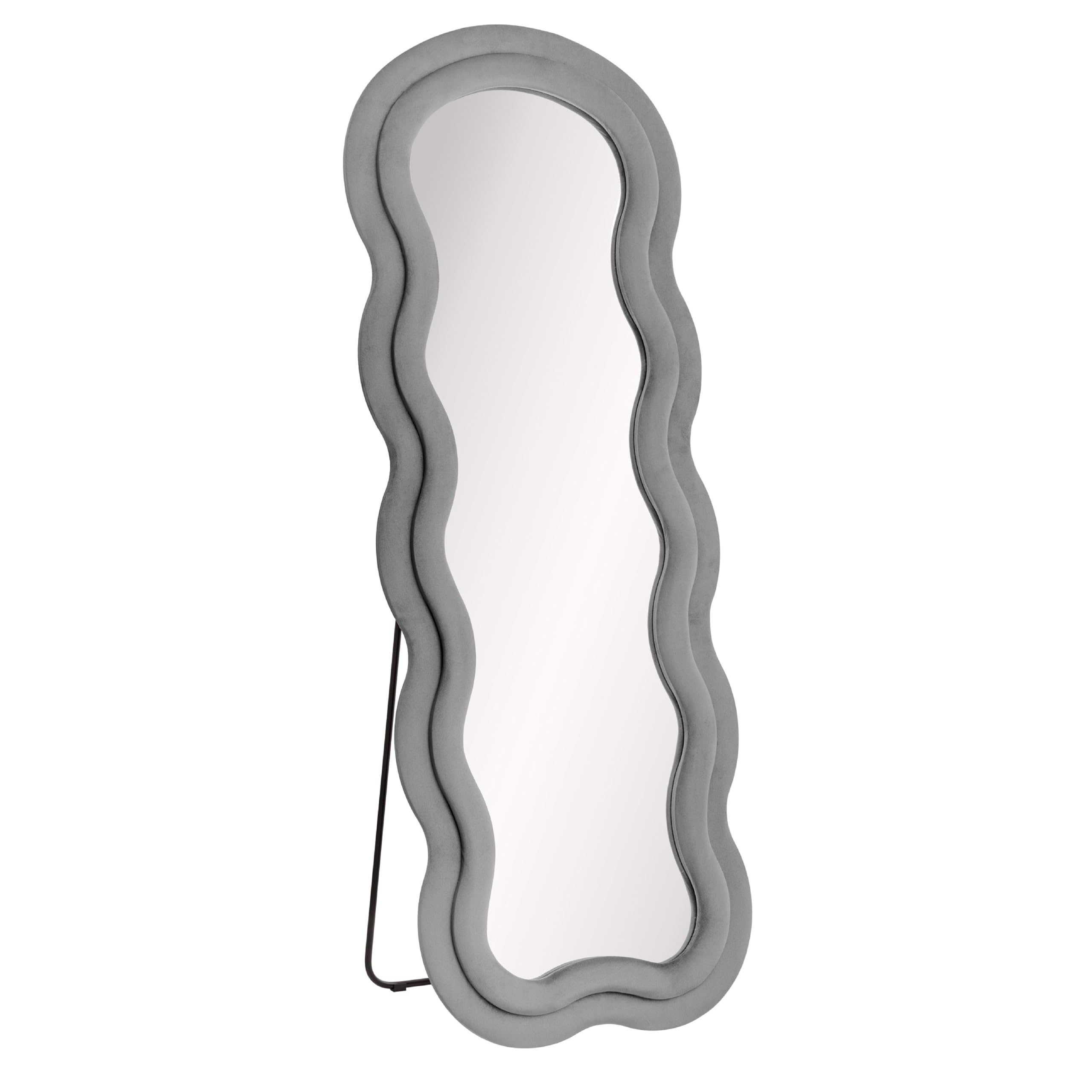 Baroni Home Espejo de pie, espejo con marco ondulado acolchado y revestimiento de terciopelo, para salón, dormitorio, pasillo, 160 x 60 cm, terciopelo gris