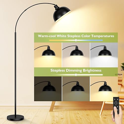 Miniatura 3 de Lámparas de pie de arco para sala de estar, moderna lámpara de pie alta con control remoto, lámpara de pie negra regulable continua con pantalla de