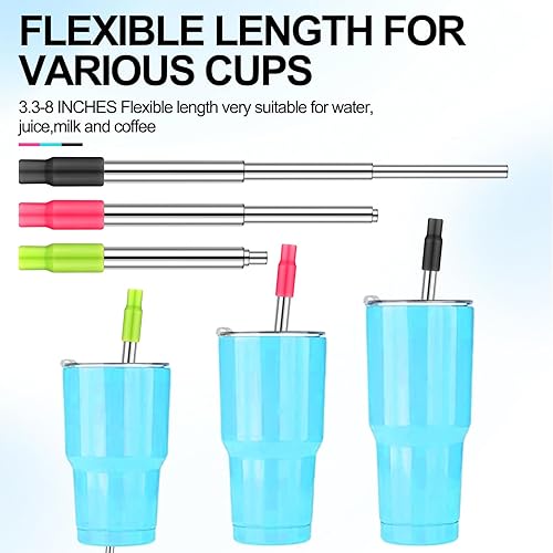 Miniatura 10 de Gejoy Paquete de 12 pajitas de metal reutilizables plegables de acero inoxidable con estuche de plástico, punta de silicona y cepillo de limpieza,