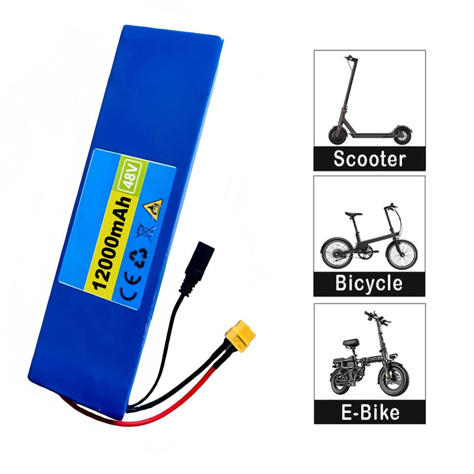 Batería de litio de 48 V y 12 Ah para bicicleta eléctrica y patinete con cargador, BMS integrado, para motores de 0 a 300 W. Batería de iones de litio duradera. 48V 12Ah,T+DC